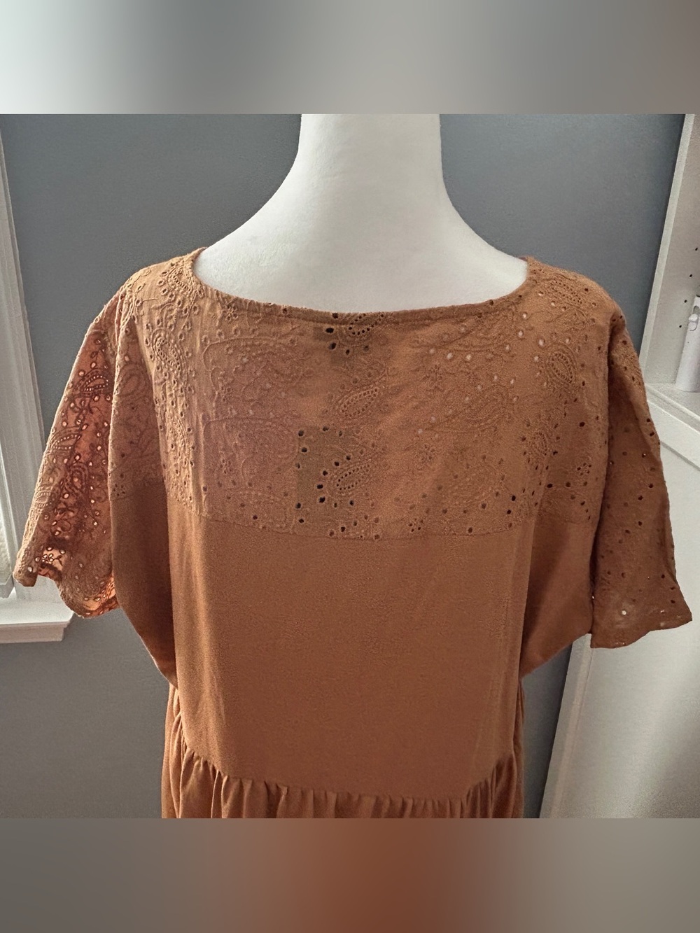 Torrid NWT Mini Eyelet Yoke Babydoll Dress Size 2X Tobacco Brown Pockets - Picture 5 of 8